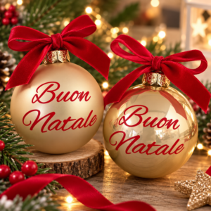 PALLINE DI NATALE PERLATE CON SCRITTA O LOGO CM 8